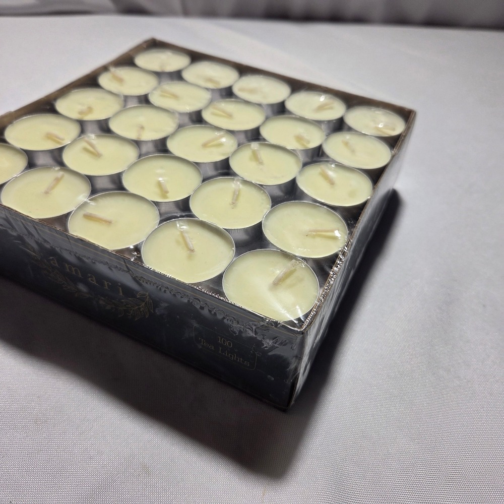 Amari Unscented Tea Light Candles 100 Ct White Vegetable Wax Mosaic Bath & Spa - Picture 3 of 5